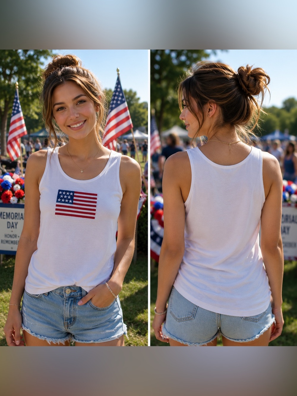 🆕 Embroidered American Flag Patch Tank Top White NWT S M L 🇺🇸
